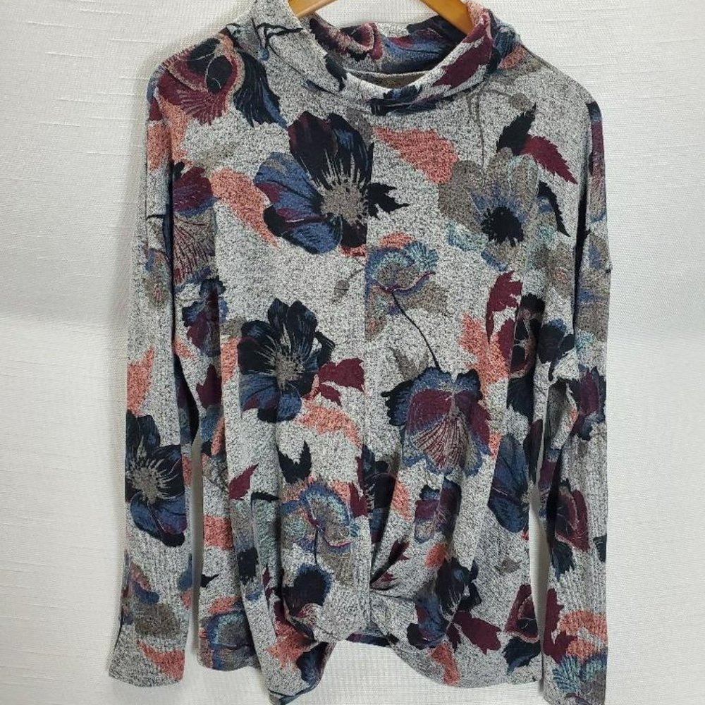 Jennifer Lopez Sweater Womens XXL Marbled/Floral Lightweight Loose Turtleneck